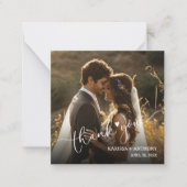 シックなハート結婚の写真を折り畳んだありがとう ノートカード (正面)