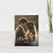シックなハート結婚の写真を折り畳んだありがとう ノートカード (正面)