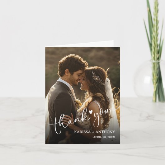 シックなハート結婚の写真を折り畳んだありがとう ノートカード (正面)