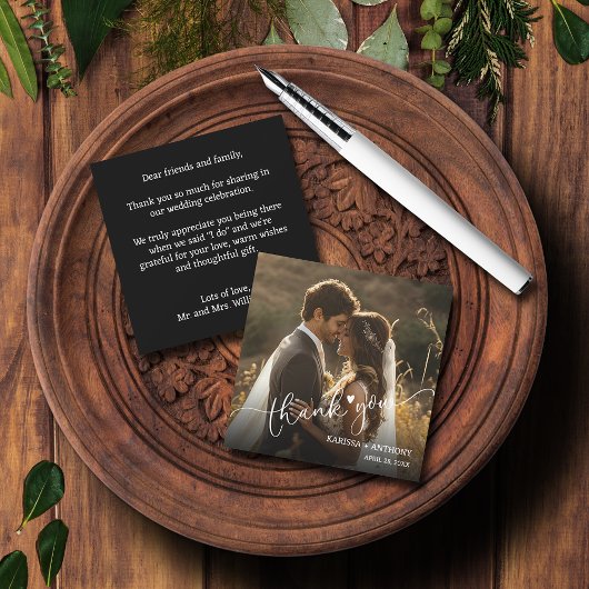 シックなハート結婚の写真を折り畳んだありがとう ノートカード