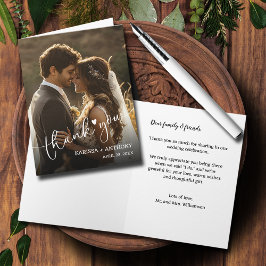 シックなハート結婚の写真を折り畳んだありがとう ノートカード