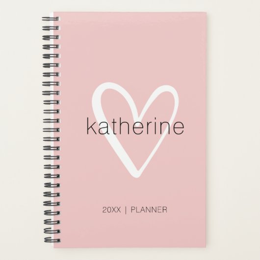 シックなハート赤面ピンク週間の月次の非日付 プランナー手帳 (正面)