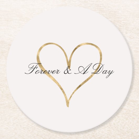 シックなハート金ゴールド ラウンドペーパーコースター (正面)