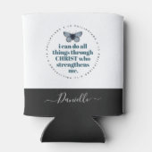 シックなバイブル聖句ピリピアンブルーバタフライ名 缶クーラー (裏面)