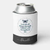 シックなバイブル聖句ピリピアンブルーバタフライ名 缶クーラー (缶裏面)