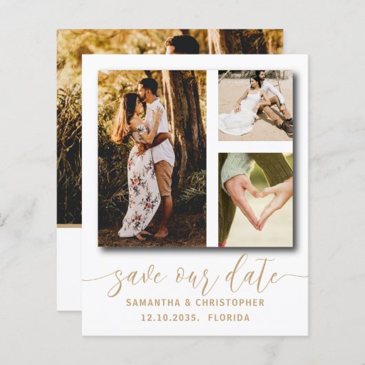 シックなバジェット救写真日付招待状 (正面/裏面)