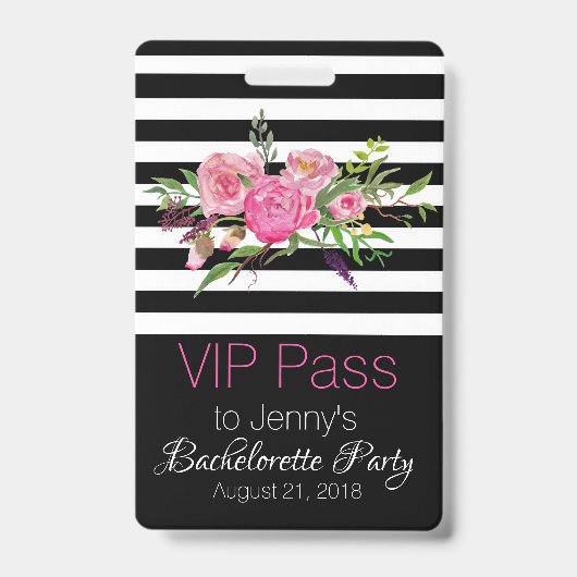 シックなバチェロレッテのバッジを縞で飾り、開花します バッジ (Front)