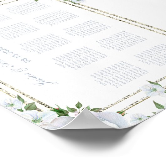 シックなバラとシルバー縁どのフローラシーティングチャート ポスター (角)