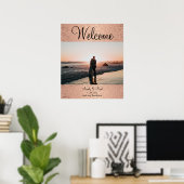 シックなバラカスタム金ゴールドフォトウェルカム結婚ズポスト ポスター (ホームオフィス)