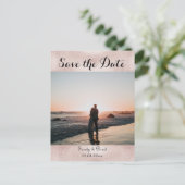 シックなバラカスタム金ゴールド写真Save the Date 結婚's ポストカード (スタンド正面)