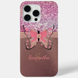 シックなバラゴールドフォイルの輝きガーリーの名前モノグラム iPhone 15 PRO MAXケース