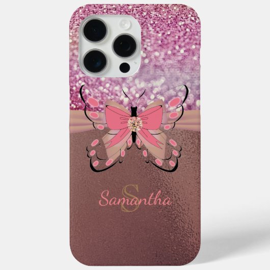 シックなバラゴールドフォイルの輝きガーリーの名前モノグラム Case-Mate iPhoneケース (裏面)