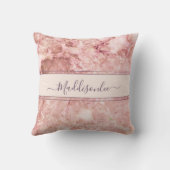 シックなバラピンククリスタルモノグラム名マーブルアゲート クッション (裏面)