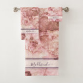 シックなバラピンククリスタルモノグラム名マーブルアゲート バスタオルセット (インサイチュ)