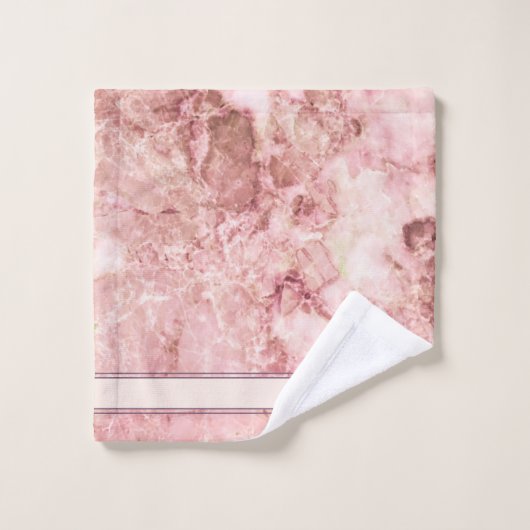 シックなバラピンククリスタルモノグラム名マーブルアゲート バスタオルセット (ウォッシュタオル)