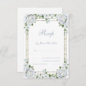 シックなバラ及び銀のボーダー花の結婚式 出欠カード (正面/裏面)