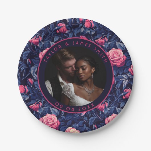 シックなバラ結婚のプレートのためのブライド・メイドgroomsmen ペーパープレート (正面)