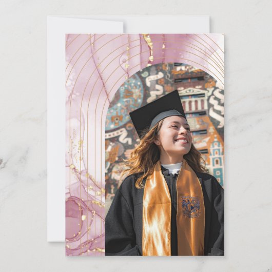 シックなバラ色の水彩書道の卒業 招待状 (裏面)