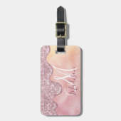 シックなバラ赤面グラデーションピンクドリップス滴下モノグラム ラゲッジタグ (正面縦)