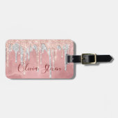 シックなバラ赤面シルバードリップモノグラム ラゲッジタグ (正面横)