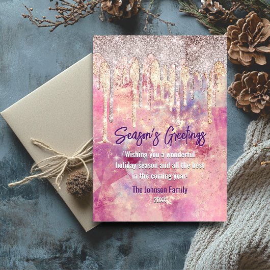 シックなバラ赤面ピンクのドリップスクリスマスの新年