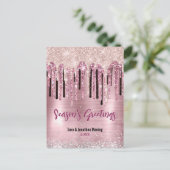 シックなバラ赤面ピンクは新年のクリスマス ポストカード (スタンド正面)