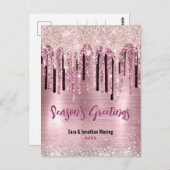 シックなバラ赤面ピンクは新年のクリスマス ポストカード (正面/裏面)