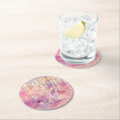 シックなバラ赤面ピンクグリッタードリップモノグラムスクエア ラウンドペーパーコースター (インサイチュ)