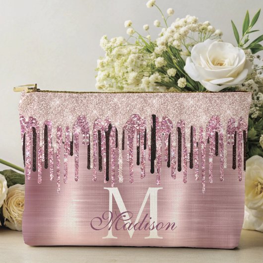 シックなバラ赤面ピンクドリップモノグラムノートブック アクセサリーポーチ