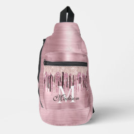 シックなバラ赤面ピンクドリップモノグラム印刷 スリングバッグ