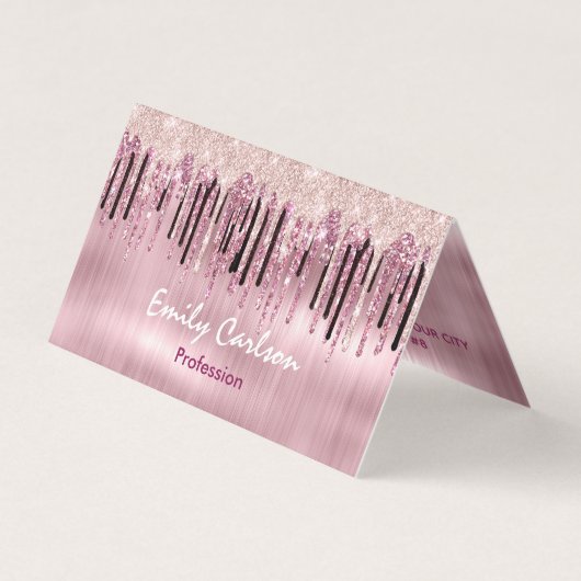 シックなバラ赤面ピンクドリップ 名刺 (正面)