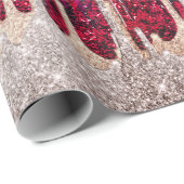 シックなバラ赤面ブラウングリッターレッドドリップモノグラム ラッピングペーパー (ロールコーナー)