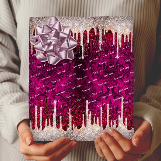 シックなバラ赤面ブラウングリッターレッドドリップモノグラム ラッピングペーパー