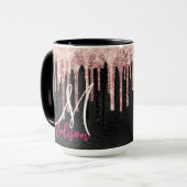 シックなバラ赤面ブラック滴下モノグラム マグカップ (正面左)