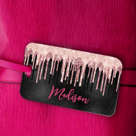 シックなバラ赤面ブラック滴下モノグラム ラゲッジタグ