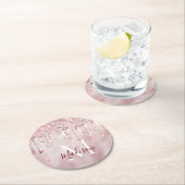 シックなバラ赤面金ゴールドグリッター滴下モノグラムパップ ラウンドペーパーコースター (インサイチュ)