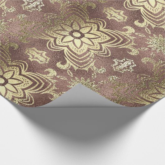 シックなバラ金ゴールドとゴールデンダマスクの花 ラッピングペーパー (角)