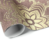 シックなバラ金ゴールドとゴールデンダマスクの花 ラッピングペーパー (ロールコーナー)