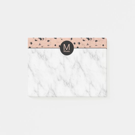 シックなバラ金ゴールドとモノグラム付き大理石パターン ポストイット (正面)