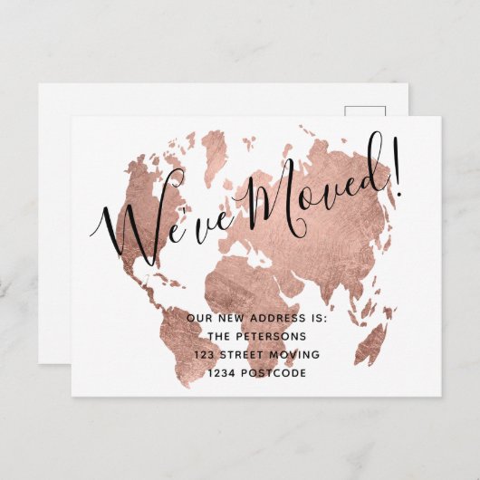 シックなバラ金ゴールドの世界地図を動かす発表 案内ポストカード (正面/裏面)