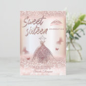 シックなバラ金ゴールドキラキラのドレス蝶ティアラインビ 招待状 (スタンド正面)