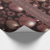 シックなバラ金ゴールドクリスマスバウブルパターン追加文字 ラッピングペーパー (角)