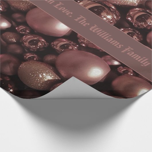 シックなバラ金ゴールドクリスマスバウブルパターン追加文字 ラッピングペーパー (角)