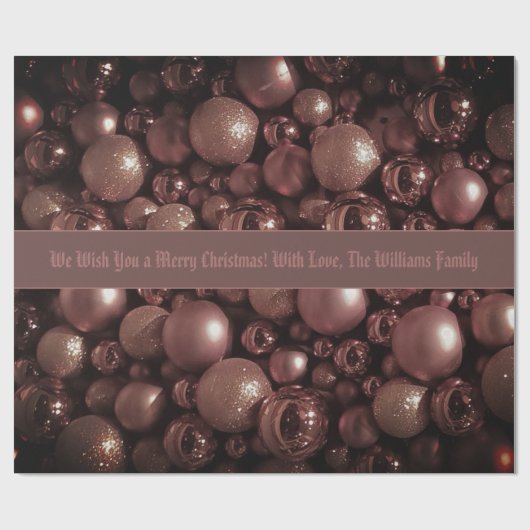 シックなバラ金ゴールドクリスマスバウブルパターン追加文字 ラッピングペーパー (フラット)