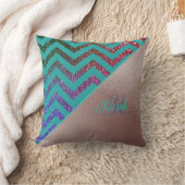 シックなバラ金ゴールドグリッタリーシェブロンティール(緑がかった色)グリーンネーム クッション (ブランケット)