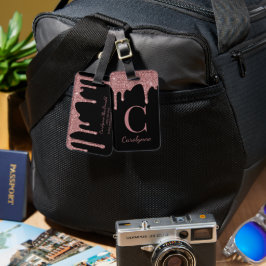 シックなバラ金ゴールドグリッタードリップスモノグラムオンブラック ラゲッジタグ