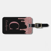 シックなバラ金ゴールドグリッタードリップスモノグラムオンブラック ラゲッジタグ (正面横)