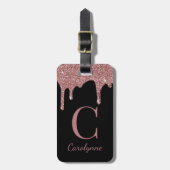 シックなバラ金ゴールドグリッタードリップスモノグラムオンブラック ラゲッジタグ (正面縦)
