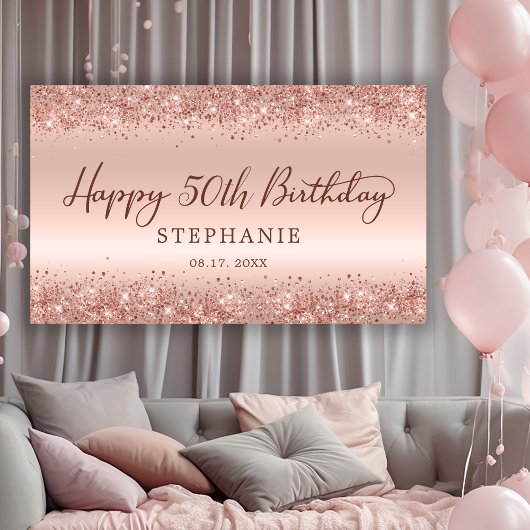 シックなバラ金ゴールドグリッターハピー50th誕生日スクリプト 横断幕