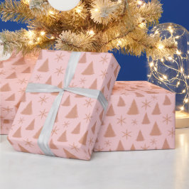 シックなバラ金ゴールドグリッターピンククリスマスツリーパターン ラッピングペーパー
